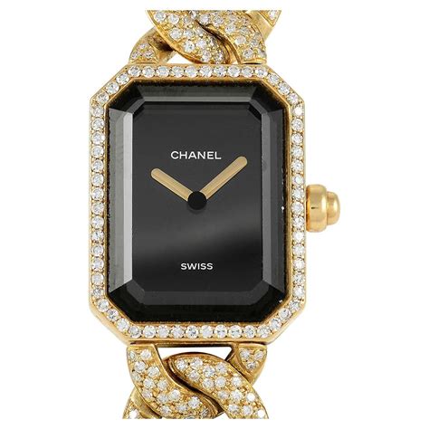 Chanel Premiere Chain Large Yellow Gold Black Dial Diamond 